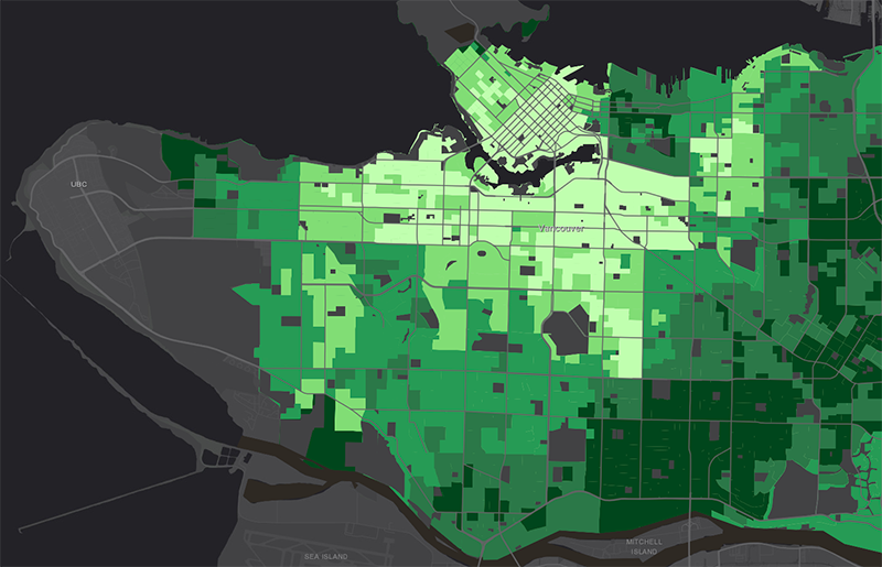 Map of Vancouver from the Climate Vulnerability Index